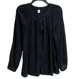 Old Navy Tie-Neck Swiss Dot Swing Blouse Metallic Threads Size Medium